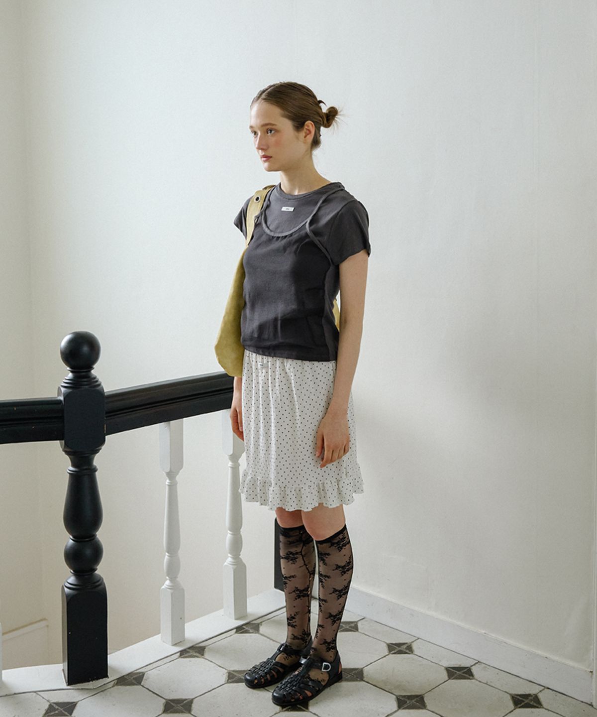 레터리(LETERIE) DOT FRILL MIDI SKIRT_IVORY