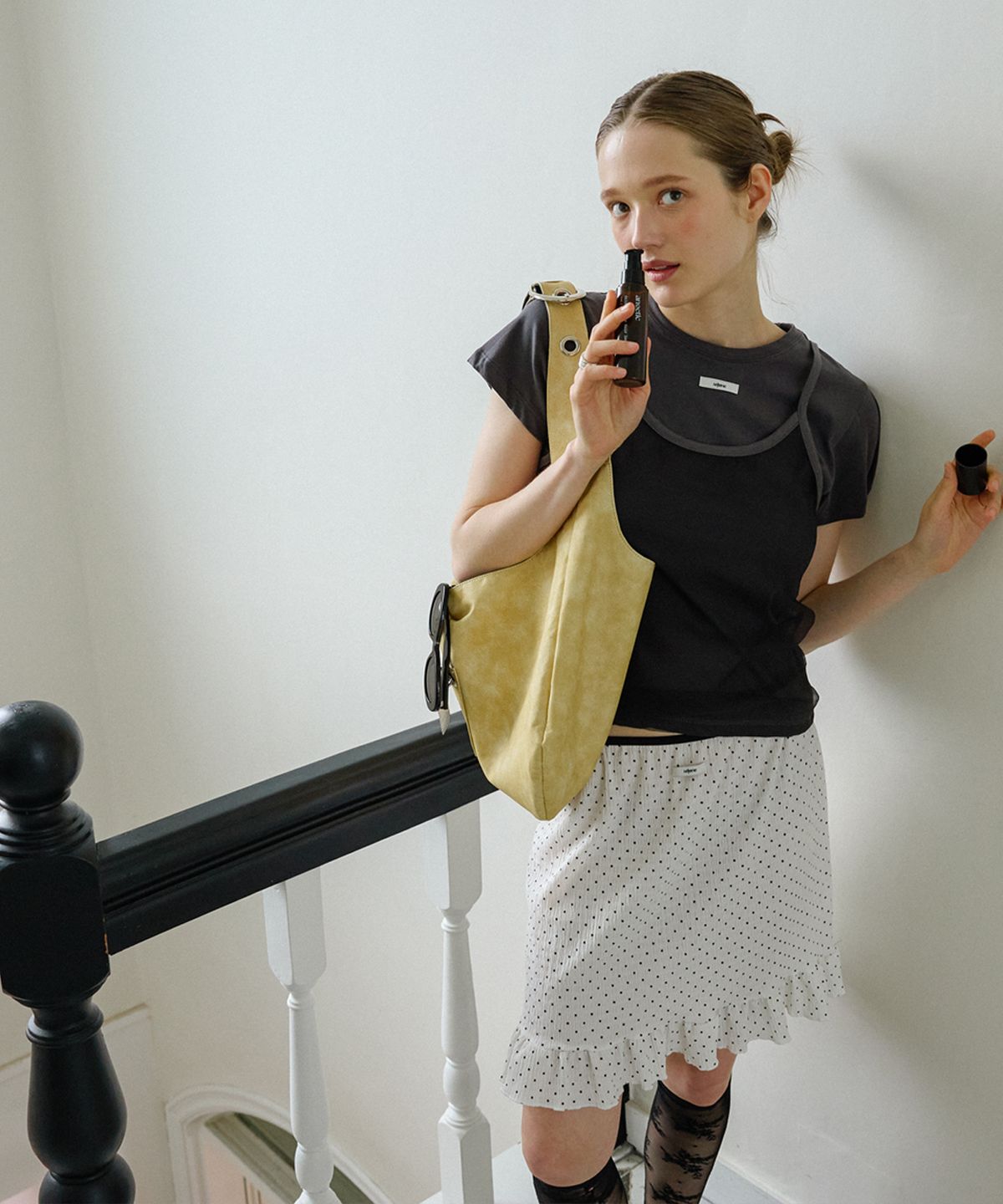 레터리(LETERIE) DOT FRILL MIDI SKIRT_IVORY