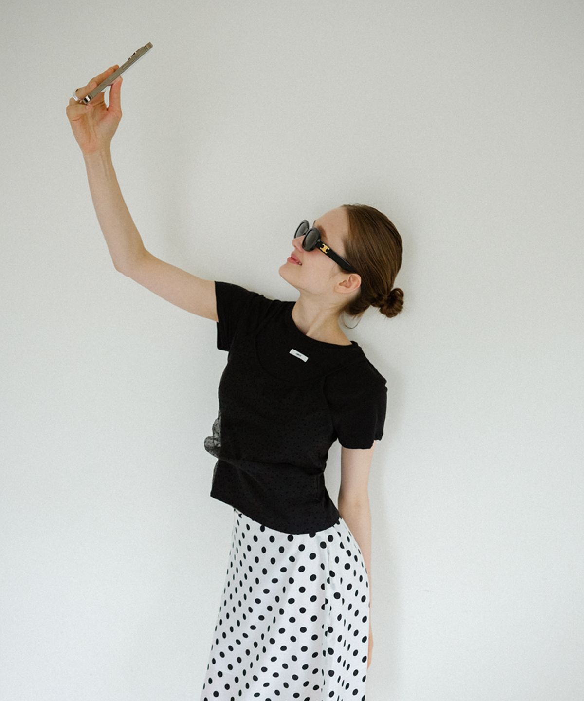 레터리(LETERIE) BUSTIER LAYERED T-SHIRT_DOT BLACK
