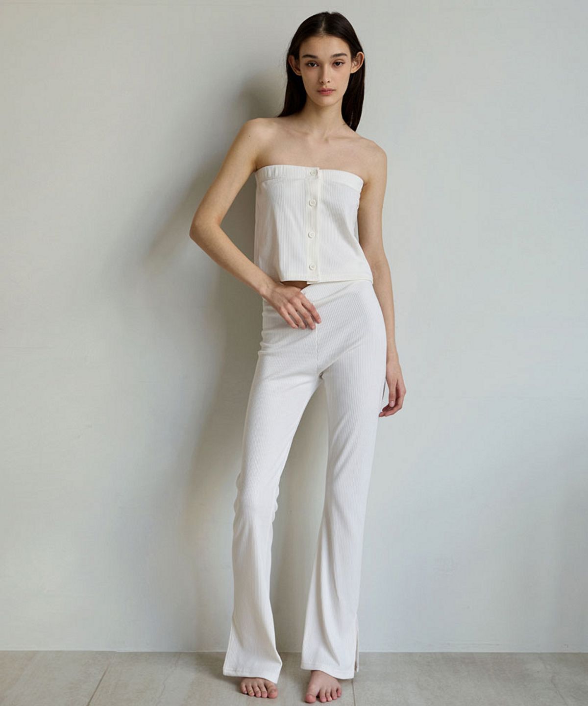 데비웨어(DEVIWEAR) 레이어드 랩 부츠컷 팬츠 (set) DEVI-B0084-화이트