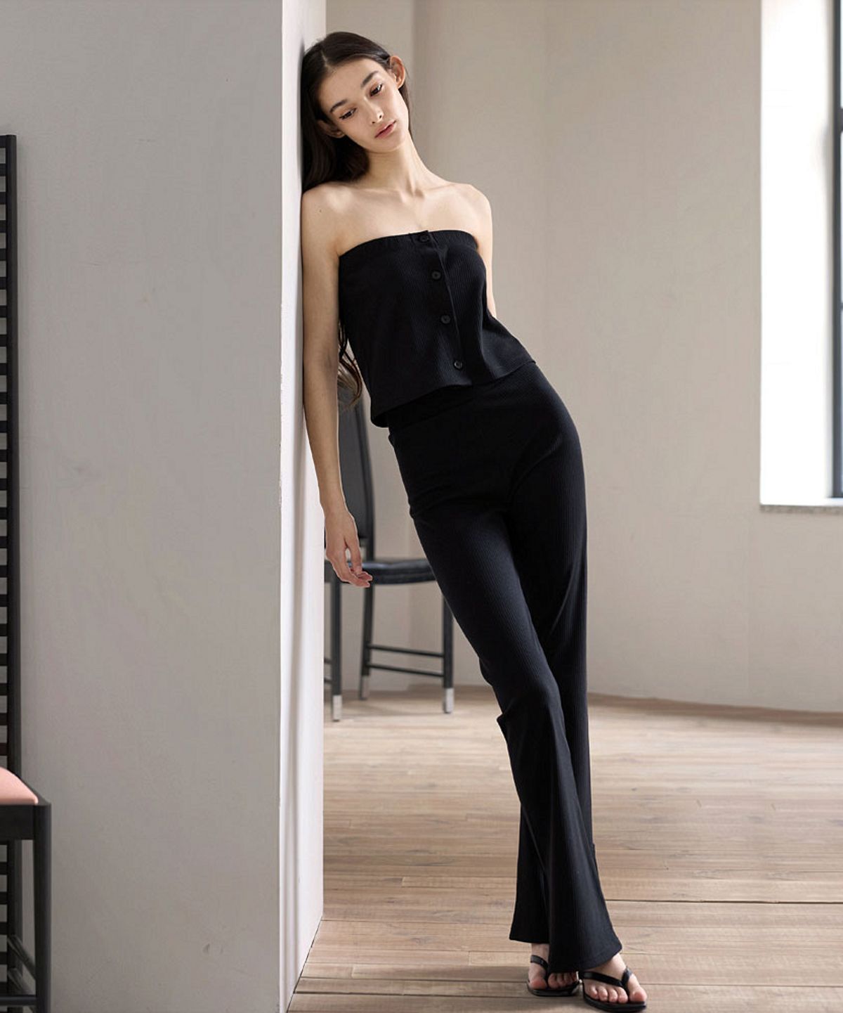 데비웨어(DEVIWEAR) 레이어드 랩 부츠컷 팬츠 (set) DEVI-B0084-블랙