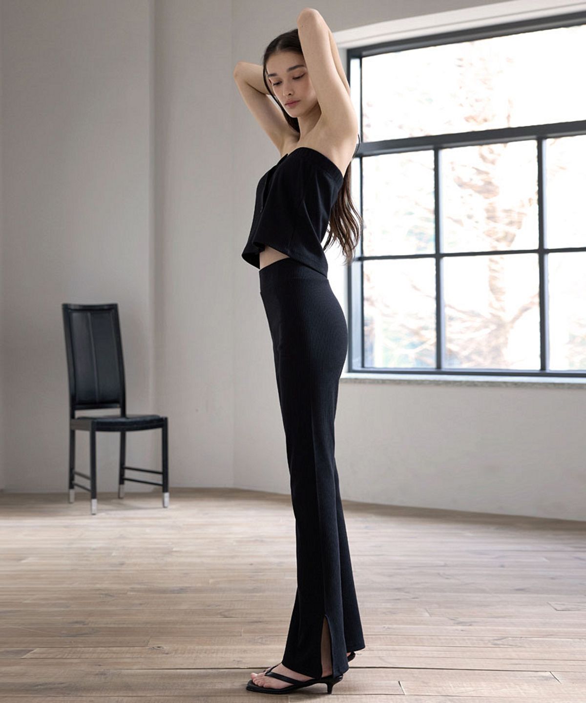 데비웨어(DEVIWEAR) 레이어드 랩 부츠컷 팬츠 (set) DEVI-B0084-블랙