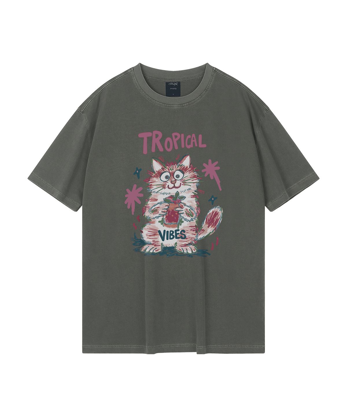와일드락(WILDROCK) Hollysheesh TROPICAL CAT 피그먼트 오버핏 반팔 티셔츠_6 COL (크롭포함)