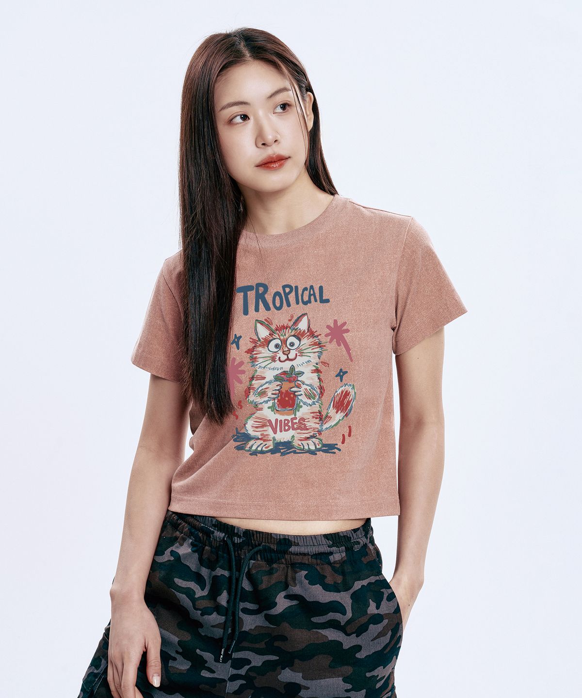 와일드락(WILDROCK) Hollysheesh TROPICAL CAT 피그먼트 오버핏 반팔 티셔츠_6 COL (크롭포함)