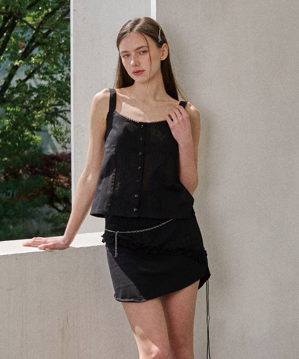 벨리아르(BELLIALEU) SELLY CUTTING SKIRT-BLACK