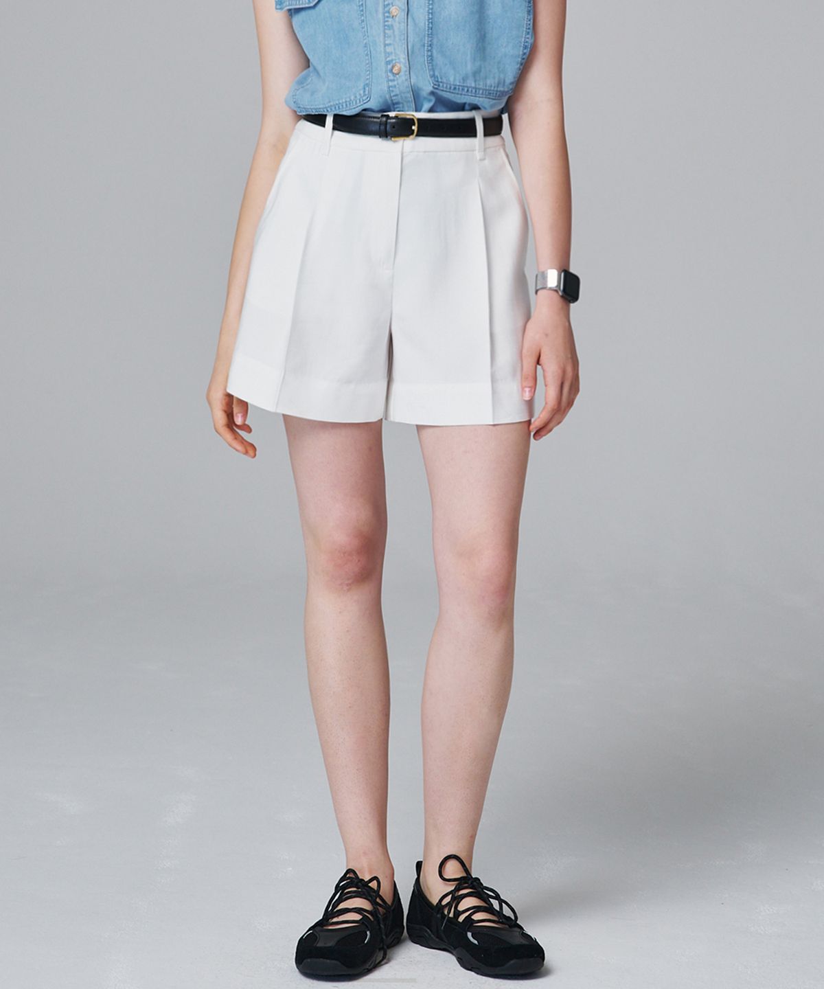 마롭(MALOUPE) 2210 원턱 4부 팬츠 (화이트)