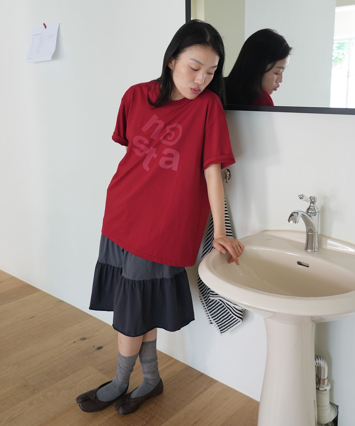 나츠(NAATS) At logo oversized t-shirt, red