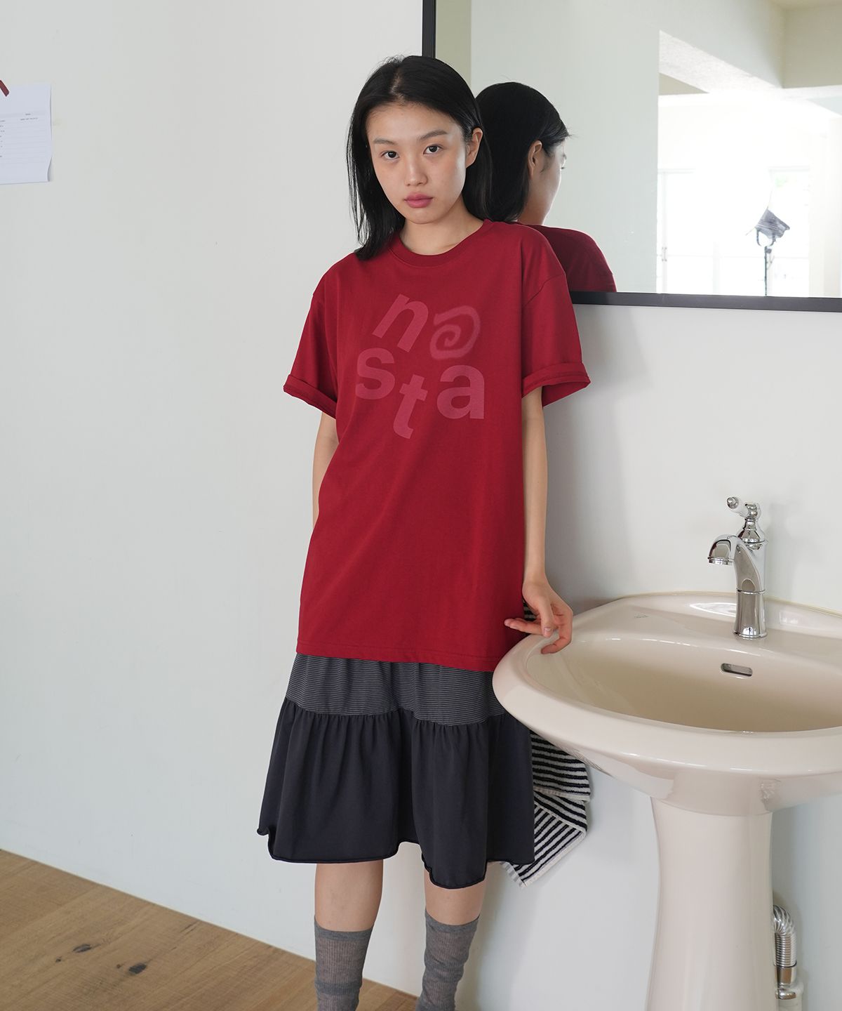 나츠(NAATS) At logo oversized t-shirt, red
