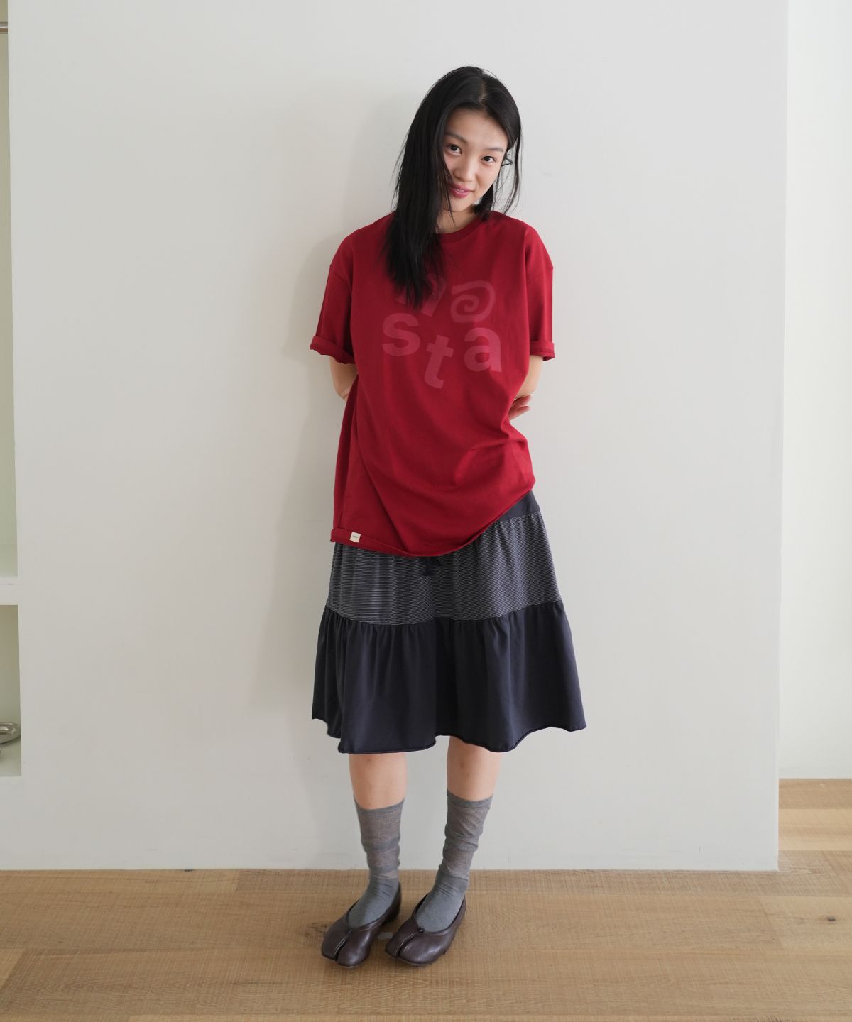 나츠(NAATS) At logo oversized t-shirt, red