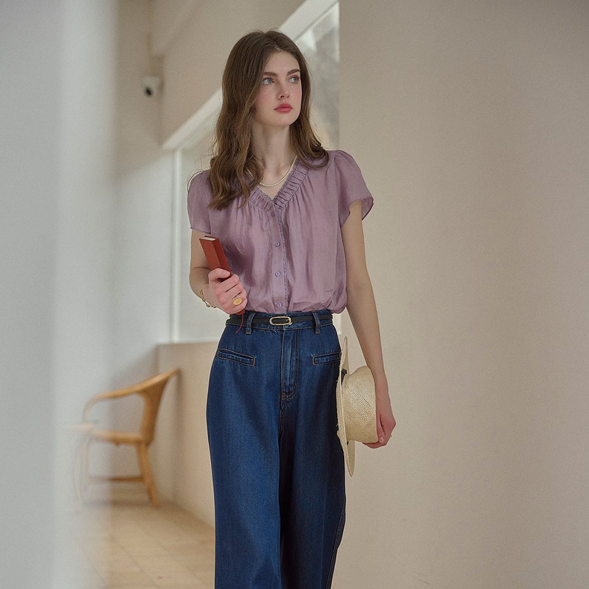 심플레트로(SIMPLE RETRO) SR_Dyeing purple lazy shirt