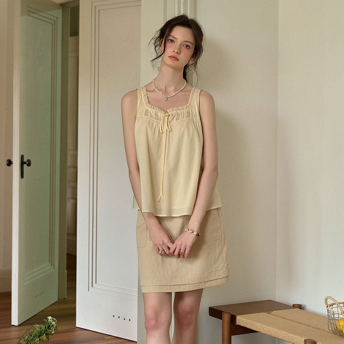 심플레트로(SIMPLE RETRO) SR_Soft cotton side tie vest