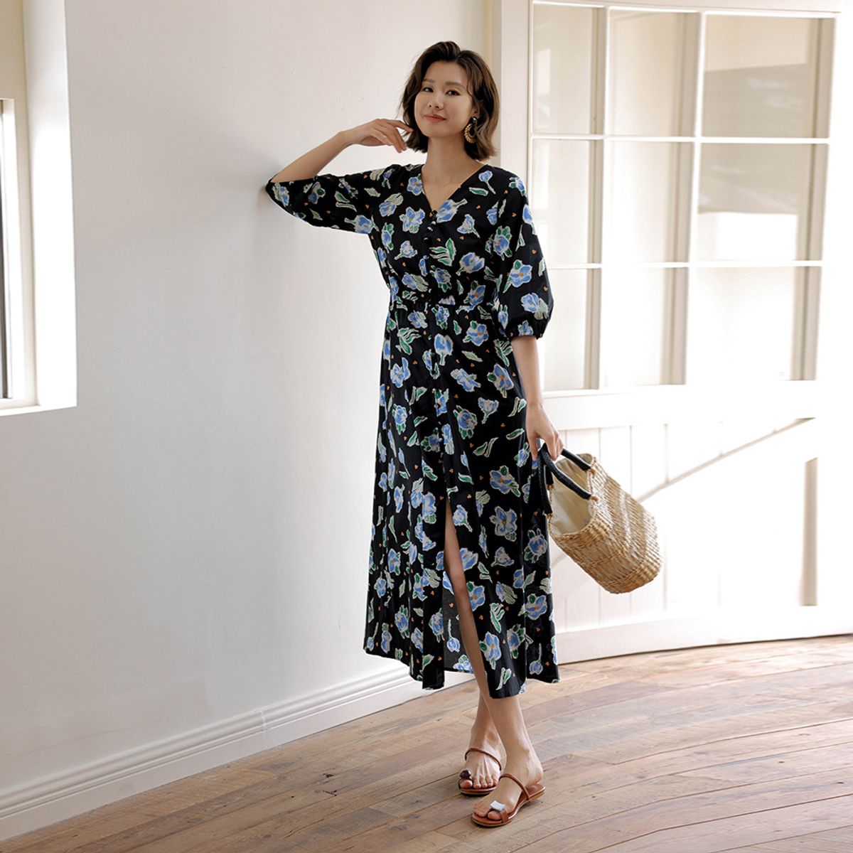랭썬(LANGSON) LS_Flower shadow french dress