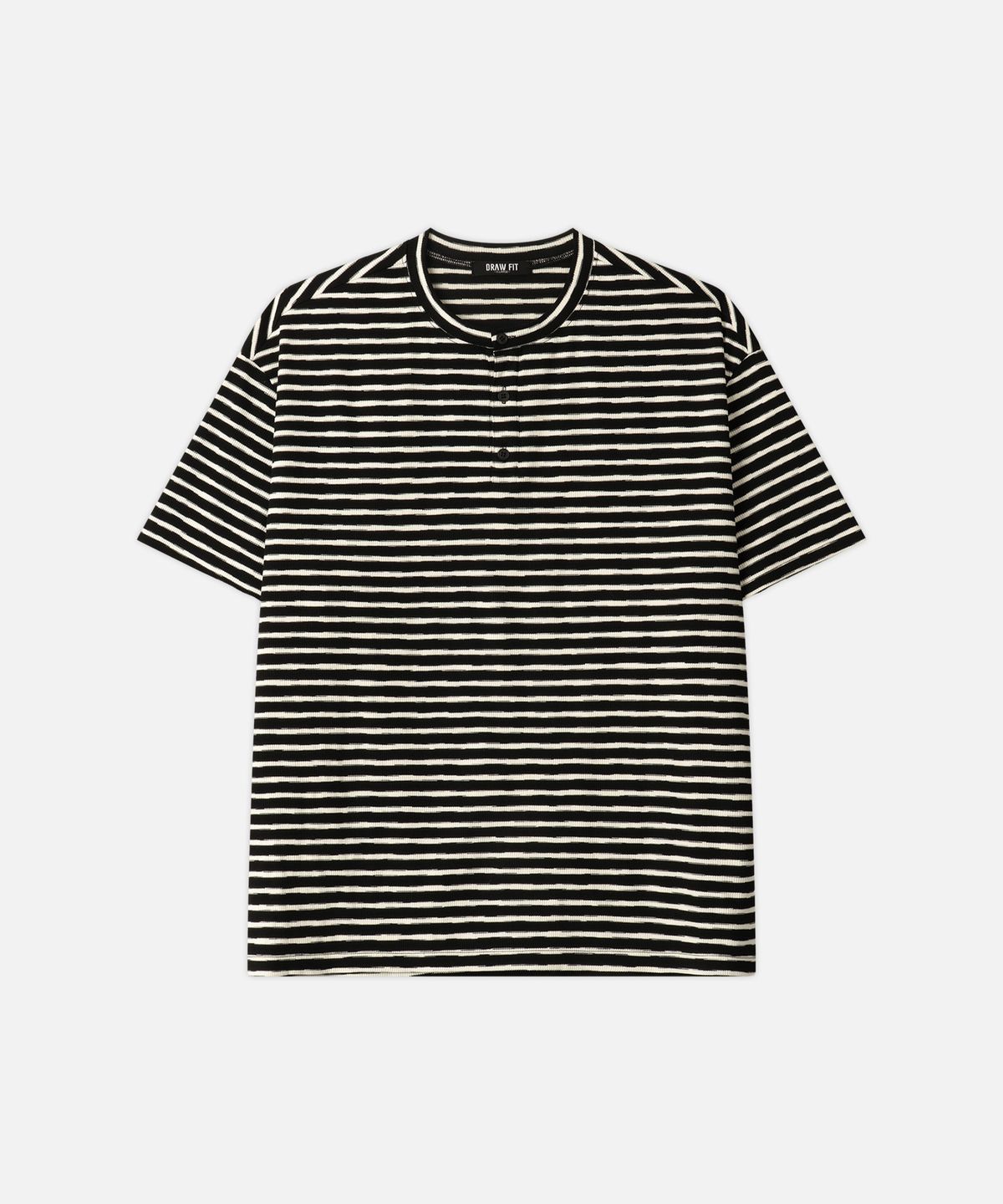 드로우핏(DRAW FIT) 러프 스트라이프 헨리넥 티셔츠 [BLACK]