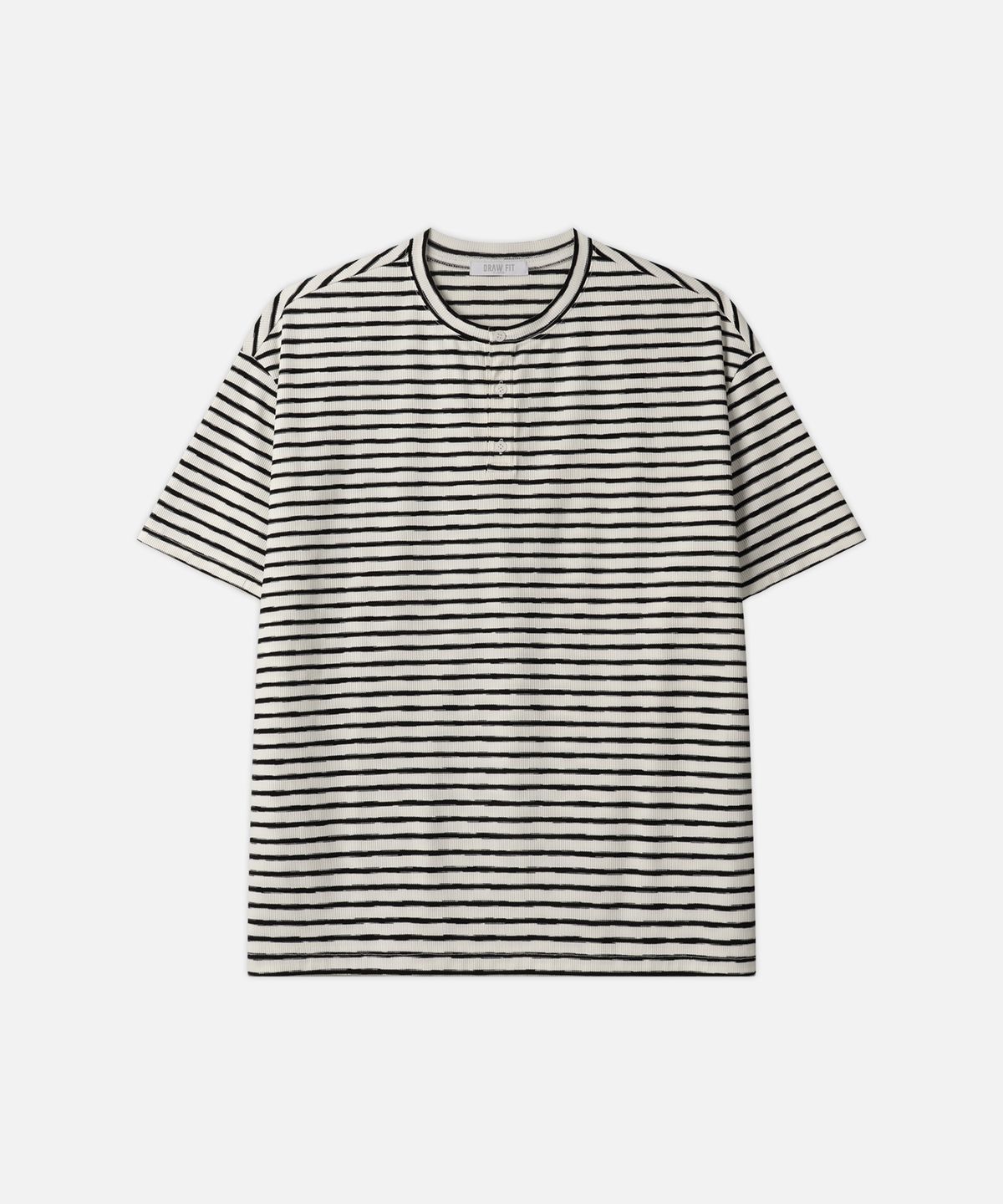 드로우핏(DRAW FIT) 러프 스트라이프 헨리넥 티셔츠 [BLACK]