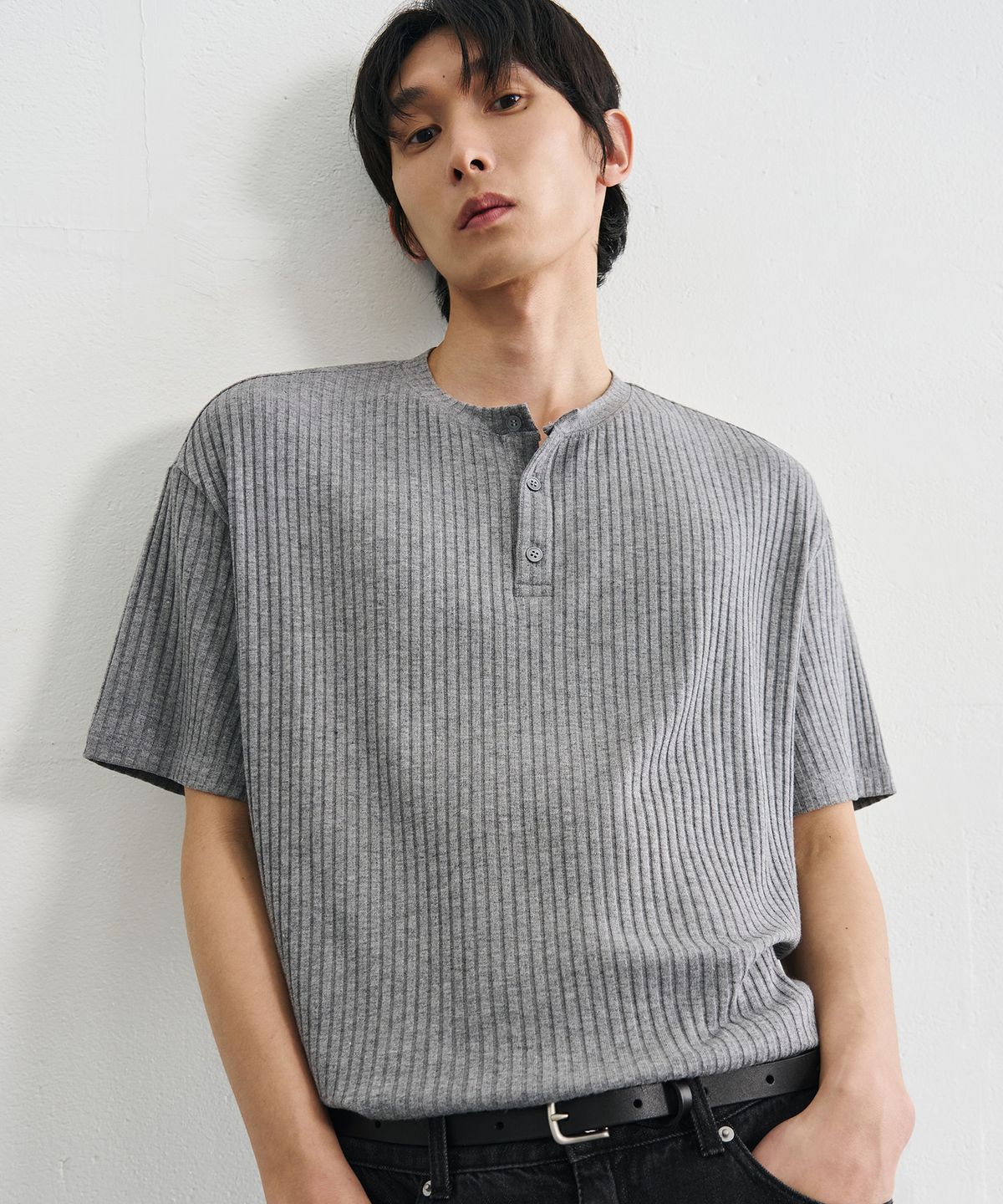 드로우핏(DRAW FIT) 콘스탄트 리브드 헨리넥 티셔츠 [BLACK]