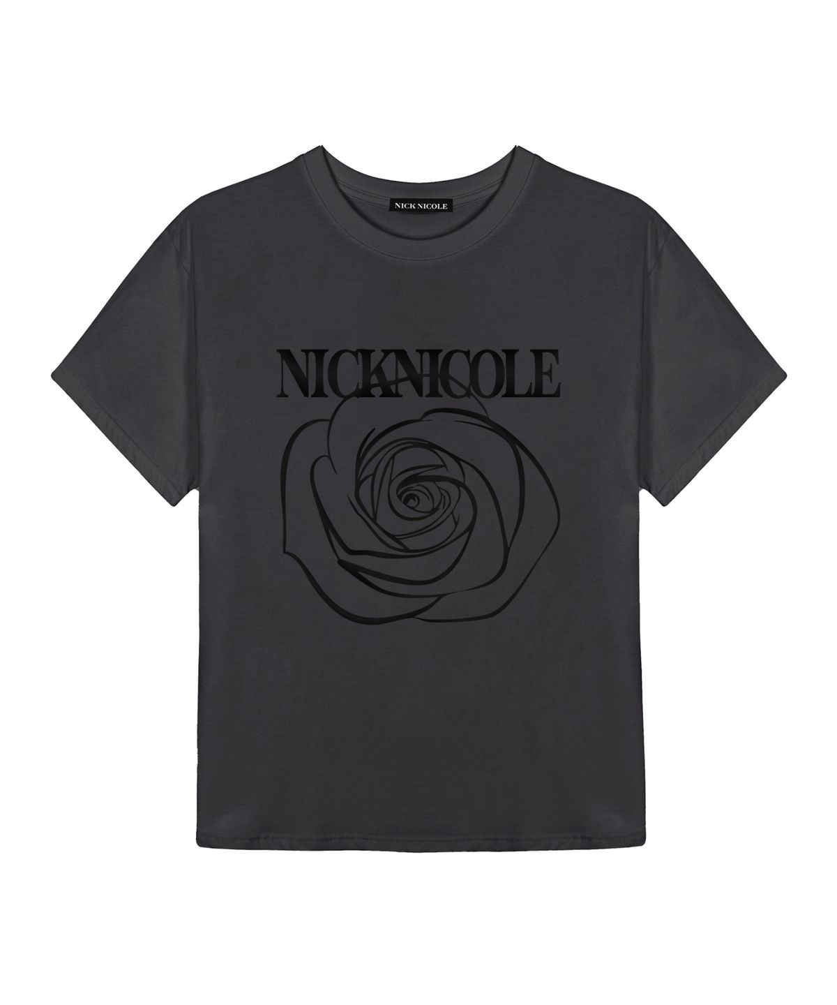 닉앤니콜(NICK&NICOLE) BIG ROSE SLEEVE TOP_CHARCOAL BLACK