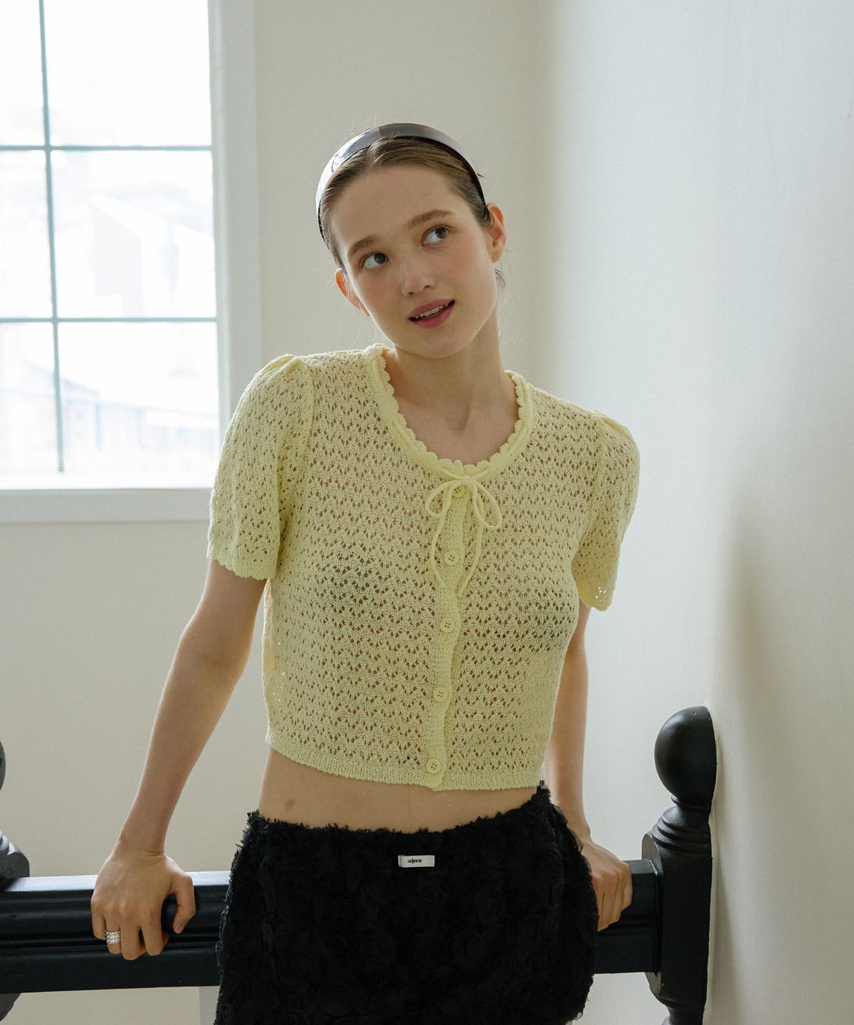 레터리(LETERIE) PUNCHING RIBBON CARDIGAN_YELLOW