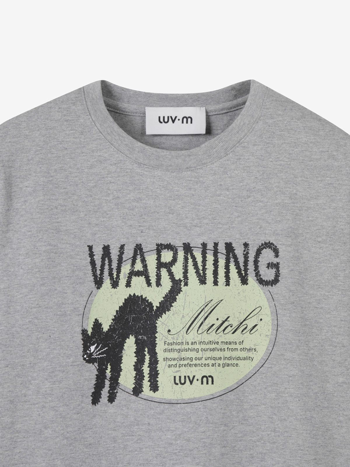 엘유브이엠(LUVM) MITCHI WARNING PRINTING T-SHIRTS_MELANGE GRAY