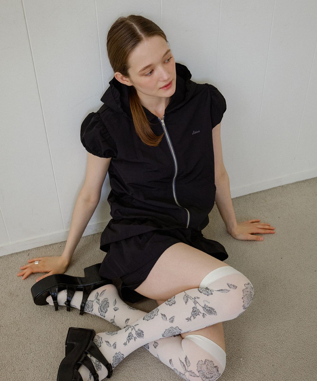 레터리(LETERIE) NYLON FRILL PANTS_BLACK