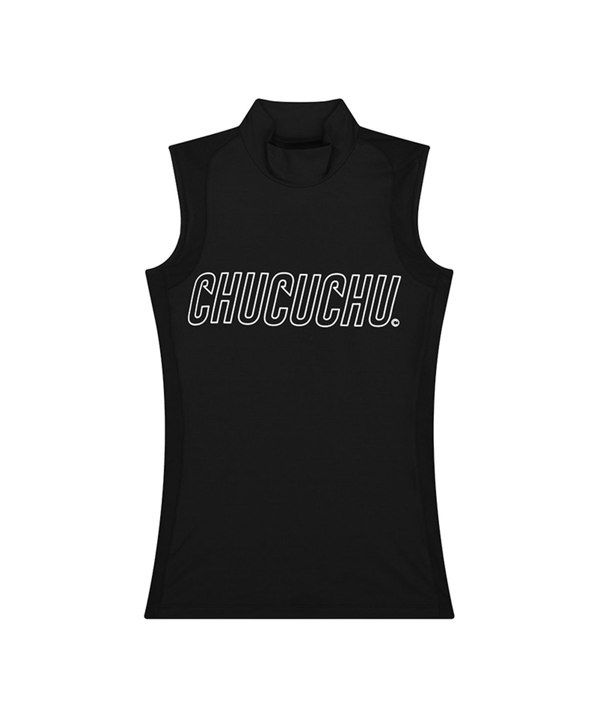츄쿠츄(CHUCUCHU) CBESS-TS011W 로고 모크넥 메쉬 슬리브리스 탑