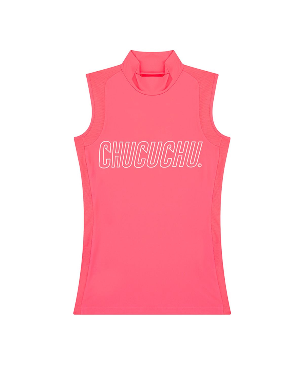 츄쿠츄(CHUCUCHU) CBESS-TS011W 로고 모크넥 메쉬 슬리브리스 탑
