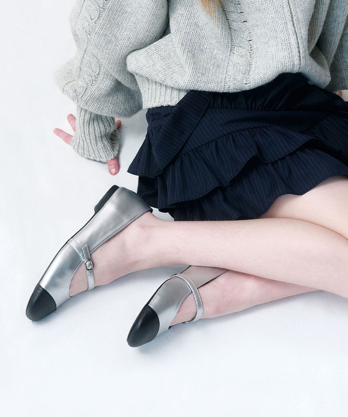 포른른(FORRR) Point toe Maryjane Flat - Silver