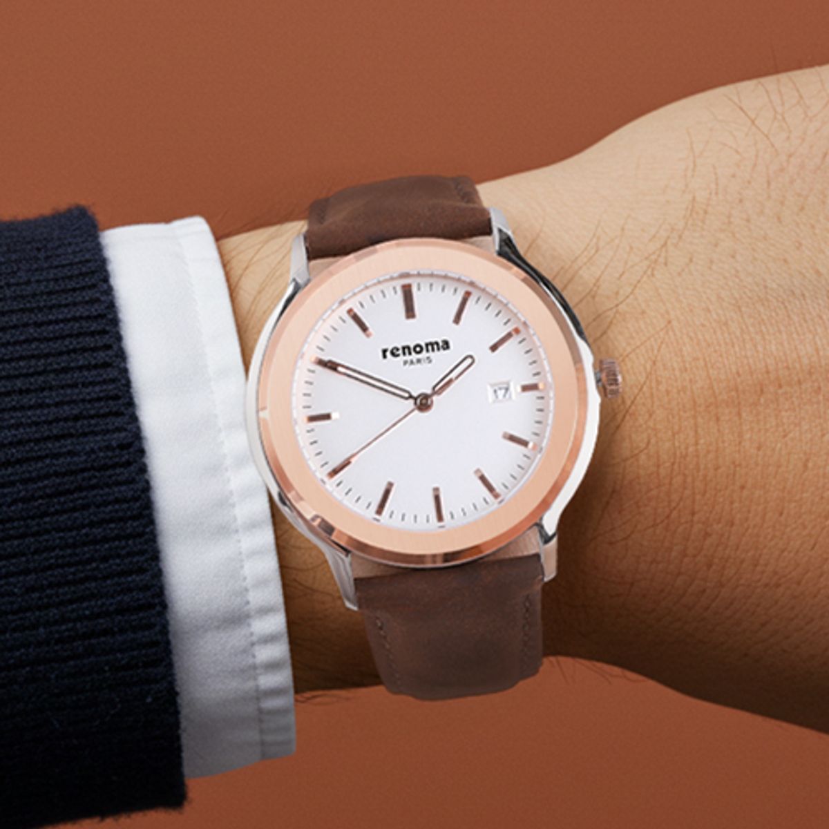 레노마 시계(RENOMA WATCH) RE2501MRCWH 커플패션가죽밴드시계 남성로즈골드화이트