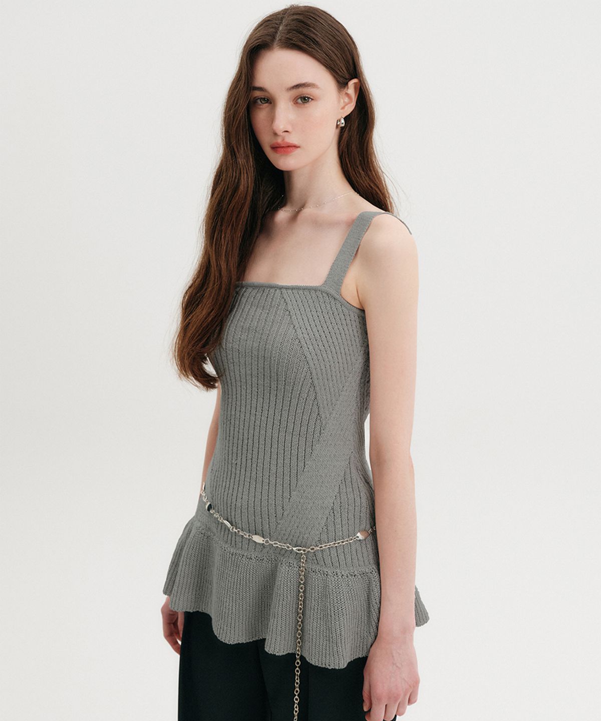 룩캐스트(LOOKAST) 베니 슬리브리스 플레어 니트 탑 / BENNY SLEEVELESS FLARE KNIT TOP_3colors