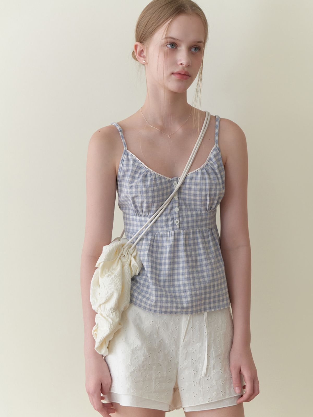 리엘(RE L) Frutti sleeveless blouse (blue check)