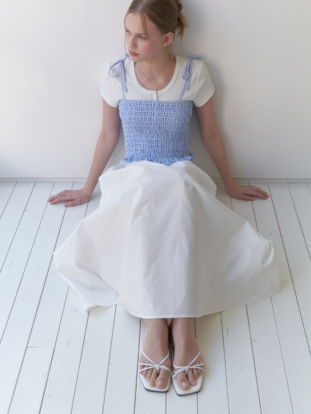 리엘(RE L) Panna check top (sky blue)