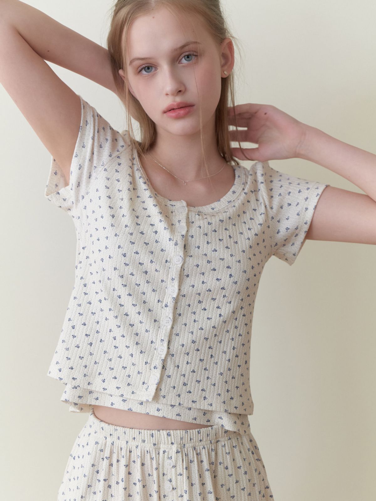 리엘(RE L) Florrie cardigan set (blue flower)