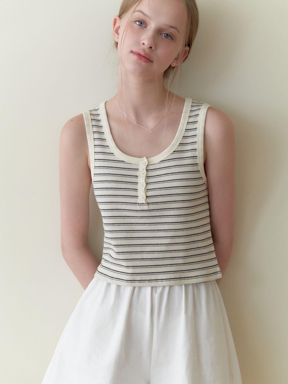 리엘(RE L) Fizz button sleeveless (stripe)