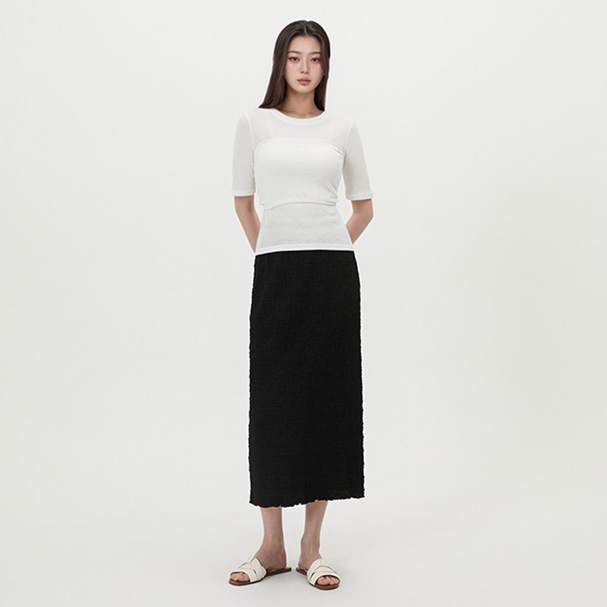 랩(LAP) 꼬임 뷔스티에 반팔티셔츠 AR2CT464
