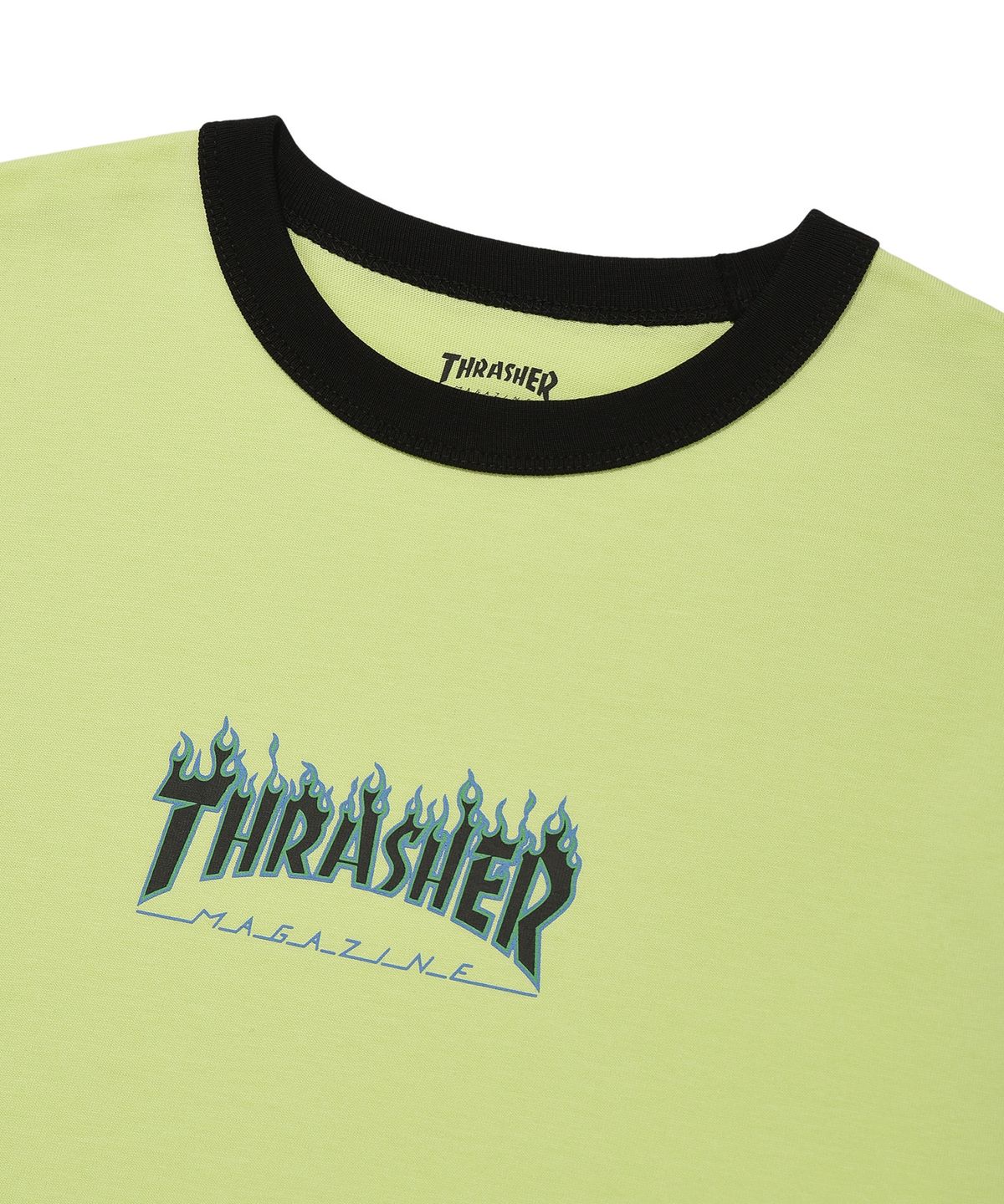 트레셔키즈(THRASHERKIDS) 키즈 플레임 링거 반팔티셔츠 라임