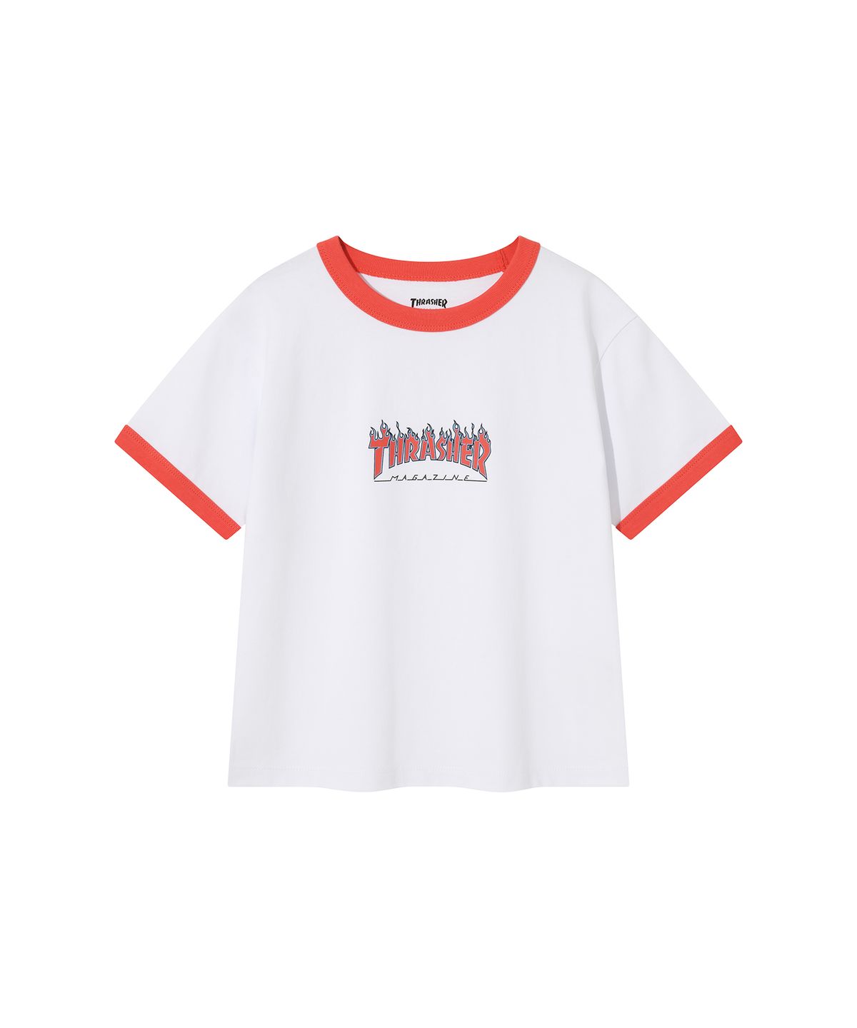 트레셔키즈(THRASHERKIDS) 키즈 플레임 링거 반팔티셔츠 화이트