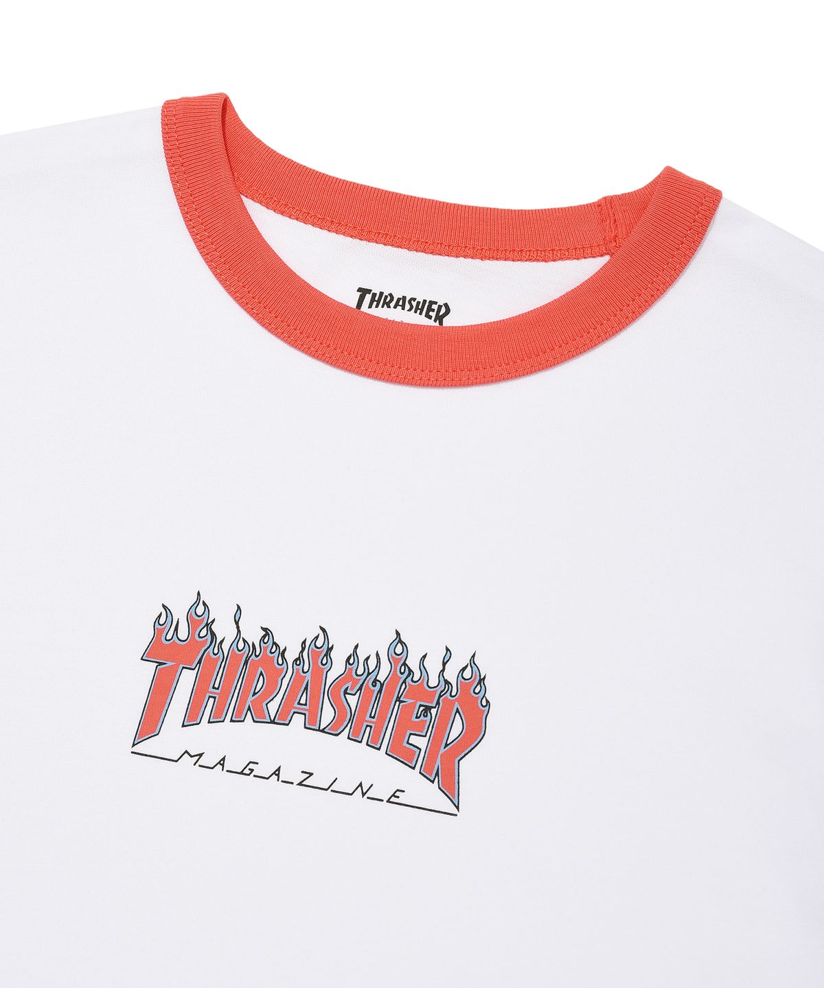 트레셔키즈(THRASHERKIDS) 키즈 플레임 링거 반팔티셔츠 화이트