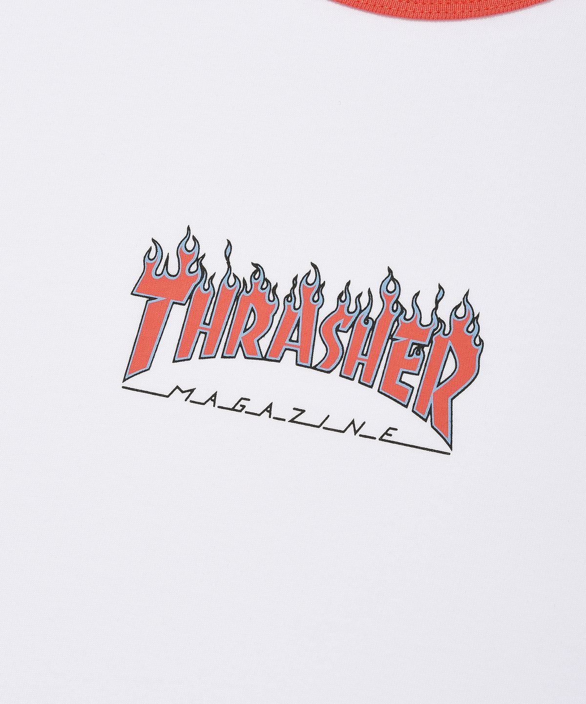 트레셔키즈(THRASHERKIDS) 키즈 플레임 링거 반팔티셔츠 화이트