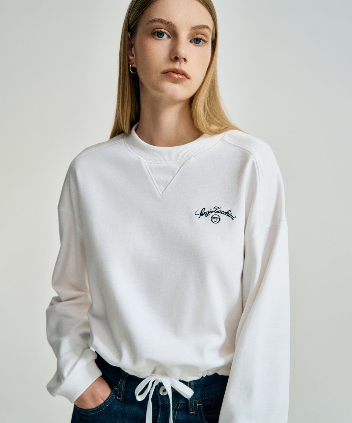 세르지오 타키니(SERGIO TACCHINI) W 더블니트 스트링 맨투맨 (White)
