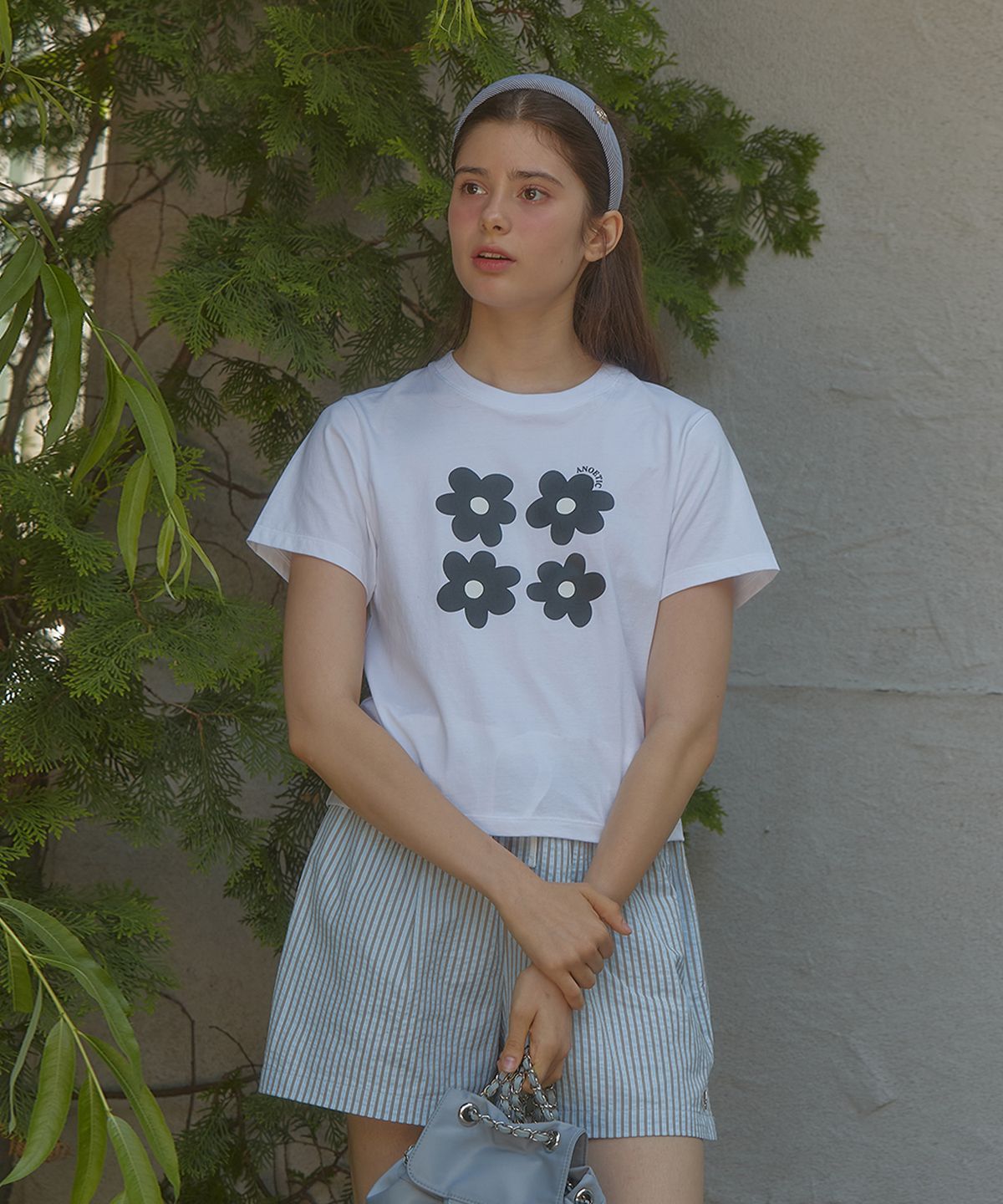 아노에틱(ANOETIC) ANC FLOWER COMBI T-SHIRT_WHITE&BLACK