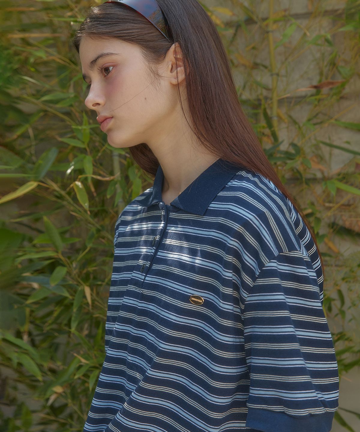 아노에틱(ANOETIC) STRIPE STRING RUGBY HALF T-SHIRT_NAVY
