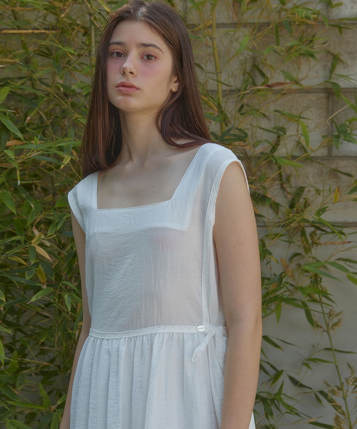 아노에틱(ANOETIC) ANC SQUARE NECK LACE WAIST DRESS_WHITE