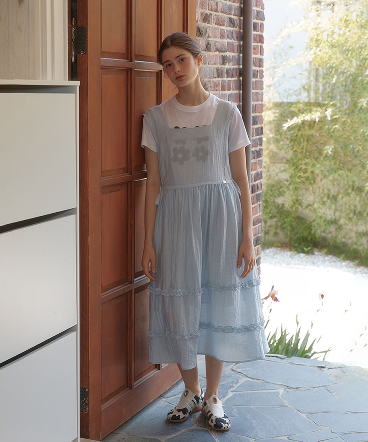 아노에틱(ANOETIC) ANC SQUARE NECK LACE WAIST DRESS_SKY BLUE