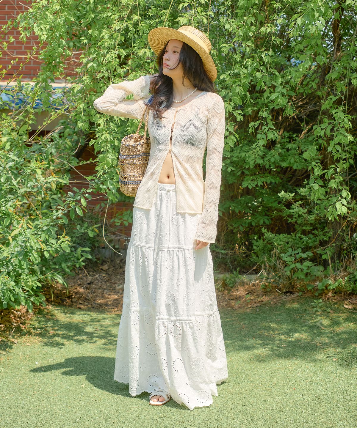 살롱 드 욘(SALON DE YOHN) Lace Button Cardigan_ Ivory