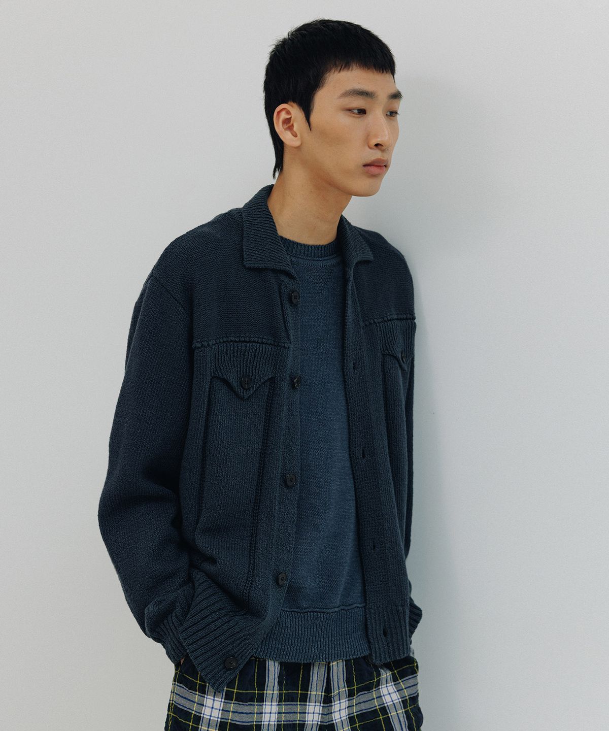 블랭크룸(BLANKROOM) 짐 하프 니트_INDIGO