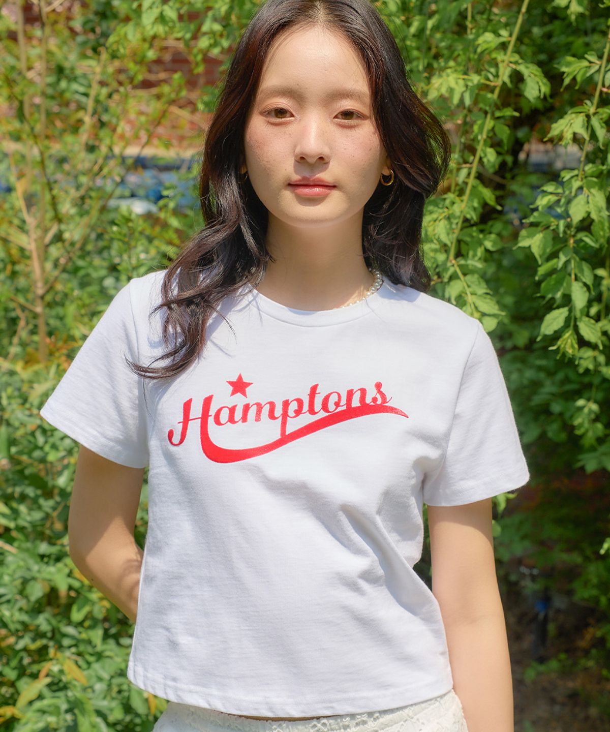 살롱 드 욘(SALON DE YOHN) Hampton Crop T_ White+Red