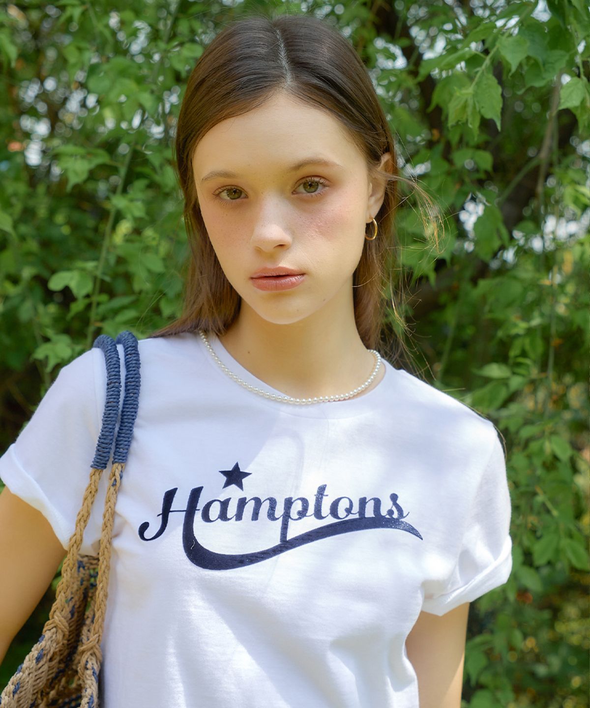 살롱 드 욘(SALON DE YOHN) Hampton Crop T_ White+Navy