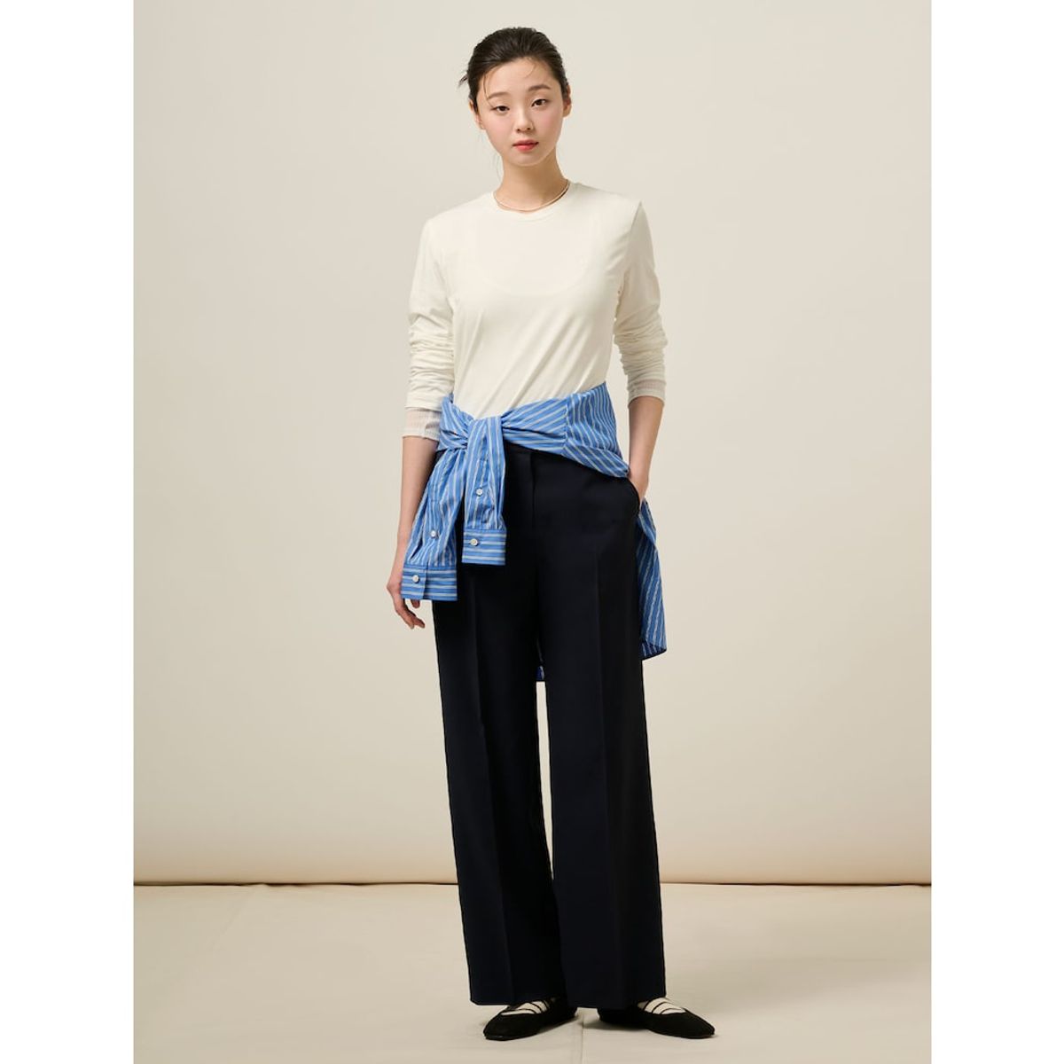 빈폴 레이디스(BEANPOLE LADIES) 롱 스트레이트 팬츠  네이비 (BF5221C01R)