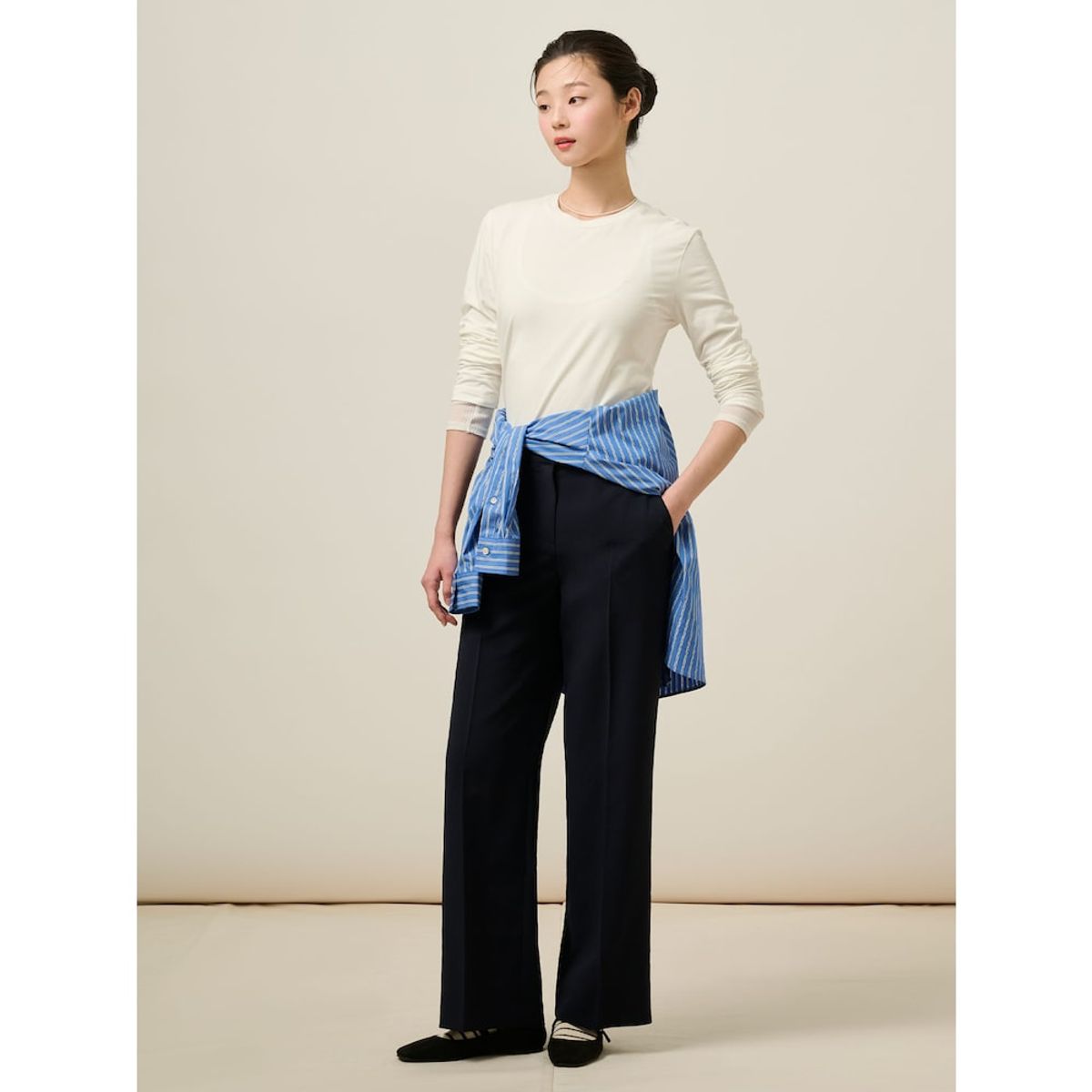 빈폴 레이디스(BEANPOLE LADIES) 롱 스트레이트 팬츠  네이비 (BF5221C01R)