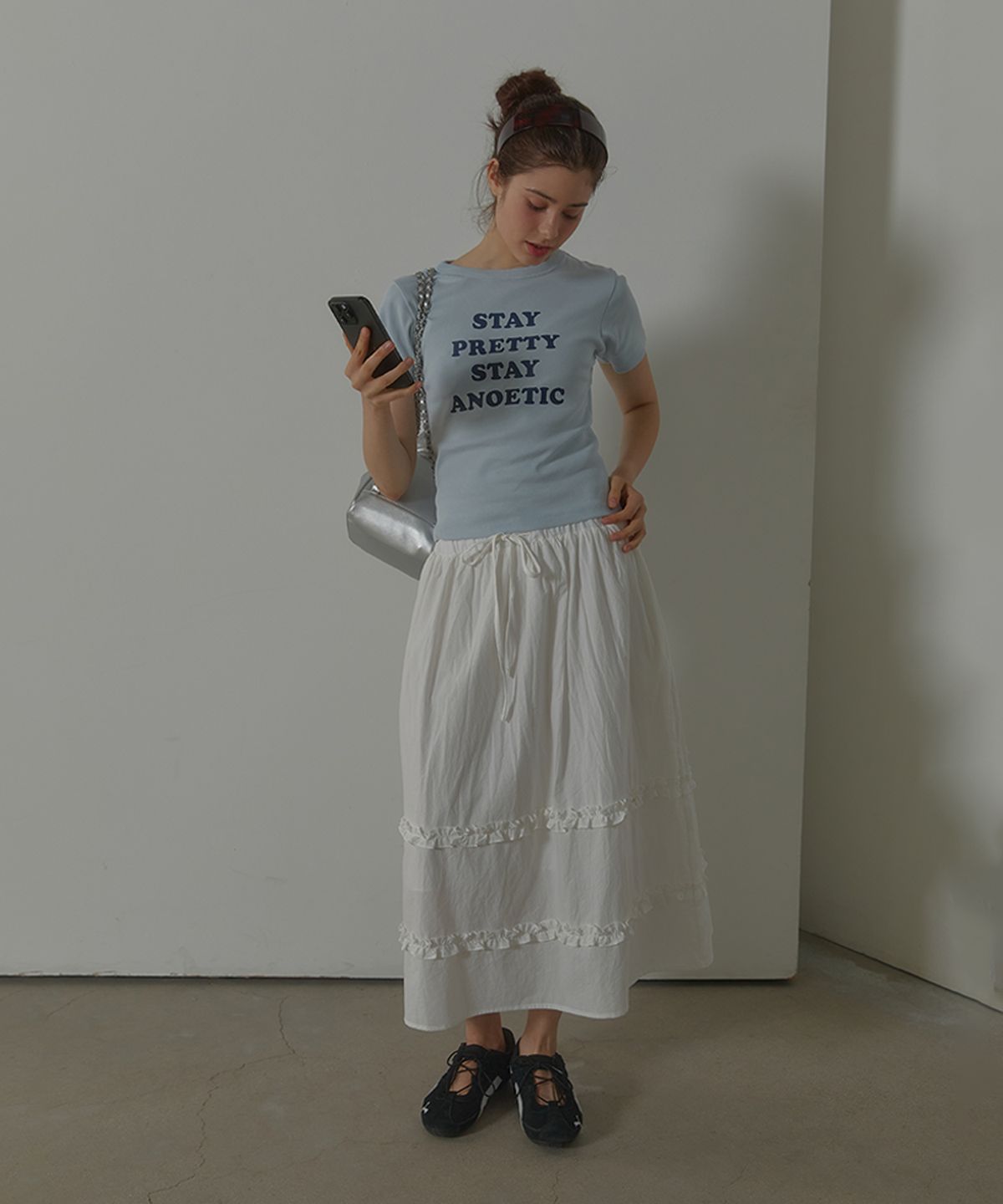아노에틱(ANOETIC) ANC FRILL TEXTURE BANDING LONG SKIRT_WHITE