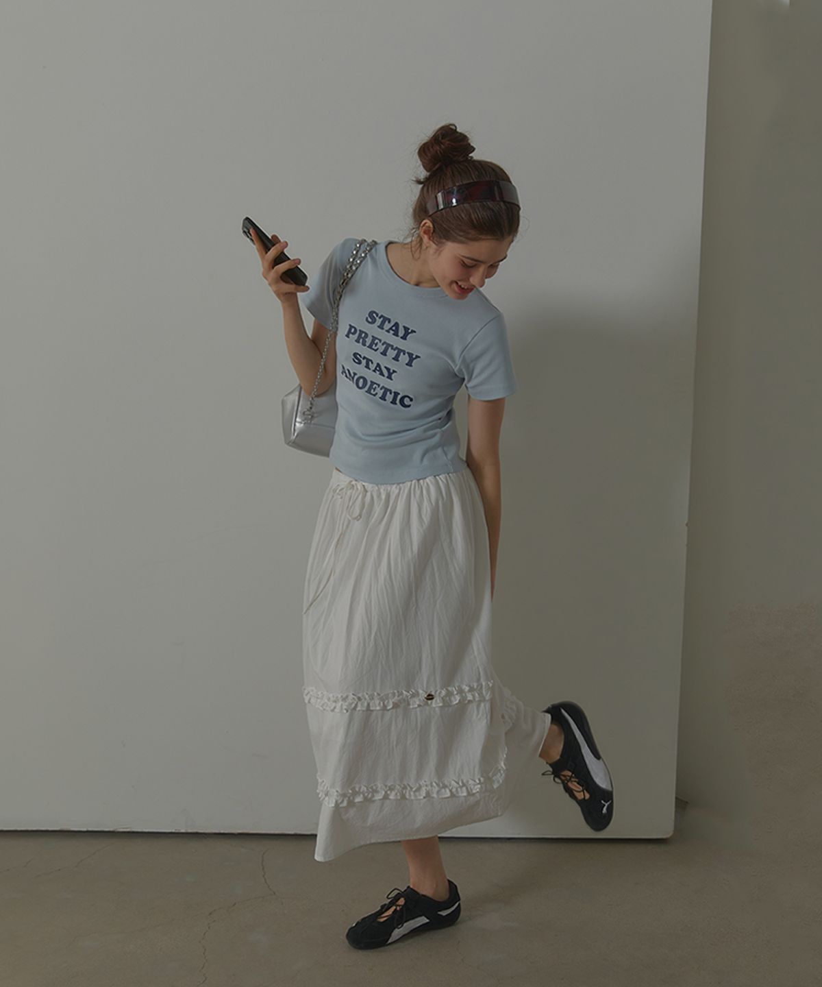 아노에틱(ANOETIC) ANC FRILL TEXTURE BANDING LONG SKIRT_WHITE